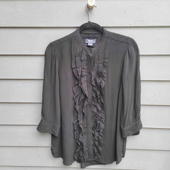 Mauve by Anthropologie Sheer Black Ruffle Button Down Top XS - Picture 9 of 11